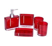 Ensemble d'accessoires de Salle de Bain 5 pièces, Distributeur de Savon en Acrylique Rouge, Porte-Brosse à Dents et 2 gobelets, Porte-Savon, comptoir de Toilettes, décor