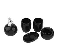 Ensemble d'accessoires de Salle de Bain 5 pièces, Ensemble de Salle de Bain en céramique Comprenant Un Distributeur de Savon, Un Porte-Savon, 2 gobelets, Un Porte-Brosse à Dents(Noir)