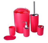 Ensemble d'accessoires de salle de bain 6 pièces avec distributeur de savon, support de brosse à dents, brosse WC, porte-savon, poubelle et gobelet pour brosse à dents - Essentiels complets pour la