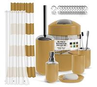 Ensemble d'accessoires de Salle de Bain avec Rideau de Douche, Distributeur de Savon, Porte-Savon, Porte-Brosse à Dents avec Tasse, Ensemble de Rideau de Douche avec Doublure et Crochets, Brosse et