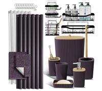 Ensemble d'accessoires de Salle de Bain avec Tapis de Bain, Ensemble d'accessoires de Salle de Bain 27 pièces avec Caddies de Douche, Tapis de Bain Violet, Ensemble de Rideau de Douche, Brosse de