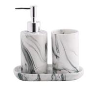 Ensemble d'accessoires de Salle de Bain, Distributeur de Savon, Brosse à Dents, gobelet, Vaisselle, évier, Accessoires pour Liquide, décoration Moderne en Bois Antique, Wei (Gris)