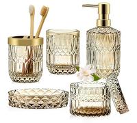 Ensemble d'accessoires de salle de bain doré 5 pièces, ensemble d'accessoires de salle de bain avec distributeur de savon doré, porte-savon, porte-brosse à dents, gobelet, pots à coton-tige