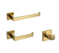 Ensemble d'accessoires de salle de bain doré brossé - Décoration d'intérieur 3 pièces avec porte-brosse de toilette, porte-papier, anneau porte-serviette, distributeur de savon, porte-gobelet et