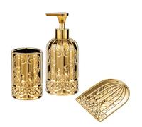 Ensemble d'accessoires de Salle de Bain dorés, décoration de Salle de Bain Moderne. Distributeur de Savon doré, Porte-Savon et gobelet, Ensemble d'accessoires de Salle de Bain en Forme de Cage à