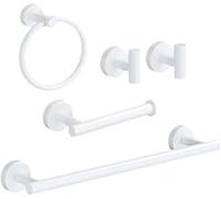 Ensemble Daccessoires De Salle De Bain en Acier Inoxydable Blanc Et Doré : Porte-Serviettes, Porte-Papier Toilette, Crochet pour Vêtements, Anneau pour Porte-Serviettes. Whole Set