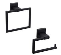 Ensemble d'accessoires de Salle de Bain en Acier Inoxydable SUS304-2 pièces (Support de Papier Toilette, Anneau Porte-Serviette) - Finition Noire Mate - Style Contemporain