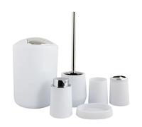 Ensemble d'accessoires de salle de bain en bambou - Distributeur de savon, porte-brosse à dents, porte-savon, porte-brosse de toilette, poubelle - Décoration de salle de bain élégante et écologique