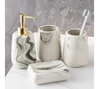 Ensemble D'Accessoires de Salle de Bain en CéRamique, 4 Kits de Lavage Modernes en Marbre avec Distributeur Lotion, 2 Gobelets et Porte-Savon, pour Appartement HôTel,Square