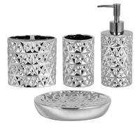 Ensemble d'accessoires de Salle de Bain en céramique, 4 pièces complètes, Distributeur de Savon Diamant et Support de Brosse à Dents pour comptoir, décoration Moderne de Ferme, argenté
