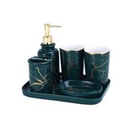 Ensemble d'accessoires de salle de bain en céramique 6 pièces, distributeur de savon en marbre doré, porte-brosse à dents, gobelet et plateau Ensemble de salle de bain(Groen,6pcs)