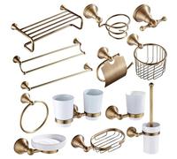 Ensemble d'accessoires de salle de bain en laiton antique - Barre porte-serviette porte-papier toilette, porte-savon rond - Quincaillerie élégante pour salle de bain élégante