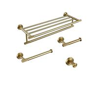 Ensemble d'accessoires de salle de bain en laiton brossé moleté doré - Barre porte-serviettes de luxe pour peignoir, porte-papier, anneau porte-serviette et brosse de toilette pour décoration