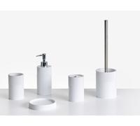Ensemble d'Accessoires de Salle de Bain en Polyrésine 5 Pièces Distributeur de Savon Porte-Brosse à Dents Brosse Toilette Blanc Sepahua