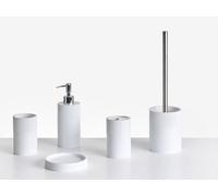 Ensemble d'Accessoires de Salle de Bain en Polyrésine 5 Pièces Distributeur de Savon Porte-Brosse à Dents Brosse Toilette Blanc Sepahua