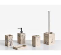 Ensemble d'Accessoires de Salle de Bain en Polyrésine Effet Béton 5 Pièces Beige