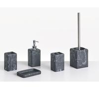 Ensemble d'Accessoires de Salle de Bain en Polyrésine Effet Béton 5 Pièces Noir