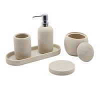 Ensemble d'accessoires de Salle de Bain en résine Beige, 5 pièces avec Distributeur de Lotion, Porte-Savon, Porte-Brosse à Dents, Plateau de Coiffeuse, Distributeur de Support Qtip, décoration de