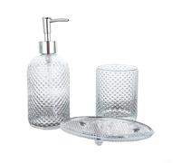 Ensemble d'accessoires de salle de bain en verre transparent pour salle de | Kit de rangement de bain en verre sans plomb avec tasse de bain de bouche et pot à cotons-tiges, rangement transparent pour