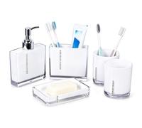 Ensemble D'accessoires De Salle De Bain, Ensemble D'accessoires De Salle De Bain Blanc 5 Pièces En Acrylique, Tasse De Bain, Porte-brosse à Dents, Porte-savon, Décoration De Salle De Bain Mignonne, Dé