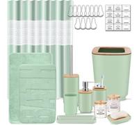 Ensemble d'accessoires de Salle de Bain, Ensemble de 24 Accessoires de Salle de Bain avec Rideau de Douche, Poubelle pour Accessoires de Salle de Bain, décoration et Cadeaux pour la Maison