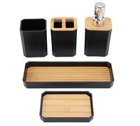 Ensemble d'accessoires de Salle de Bain, Ensemble de Bain, Porte-Brosse à Dents, Tasses, Bouteilles de Lotion, Plateau Porte-Savon, pour la Maison, l'hôtel, Les invités, Bois de (Noire)