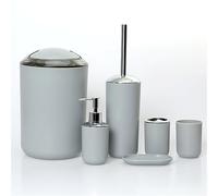 Ensemble d'accessoires de salle de bain gris 6 pièces - Kit Vani avec brosse à toilettes, porte-brosse à dents, distributeur de savon, poubelle et tasse - Essentiels de décoration d'intérieur élégants