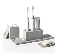 Ensemble d'accessoires de Salle de Bain Gris, diatomite, comptoir Complet avec Porte-Brosse à Dents électrique, Porte-Savon