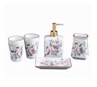 Ensemble d'accessoires de Salle de Bain Incluant : 1 Porte-brosses à Dents, 2 gobelets for gargarisme et brossage des, Porte-Savon, Distributeur de Lotion Décoration idéale pour Les locataires(White)