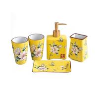 Ensemble d'accessoires de Salle de Bain Incluant : 1 Porte-brosses à Dents, 2 gobelets for gargarisme et brossage des, Porte-Savon, Distributeur de Lotion Décoration intérieure esthétique(Yellow)