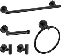 Ensemble Daccessoires De Salle De Bain Noir Mat - Barre Et Support Porte-Serviettes Muraux en Acier Inoxydable Sus304, 5 Pièces, 61 Cm (24 Pouces), pour Salles De Matte Black 5 Pieces 24 Set A