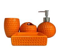 Ensemble d'accessoires de salle de bain orange, ensemble complet d'accessoires de décoration de salle de bain en céramique, comprend un distributeur de savon de salle de bain, un porte-brosse à dents,