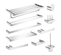 Ensemble d'accessoires de salle de bain ovale à fixation murale - Double barre porte-serviettes - Porte-papier toilette - Porte-brosse WC - Distributeur de savon - Crochet de cuisine nizer