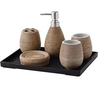Ensemble d'accessoires de salle de bain salle de bain en céramique 6 pièces avec distributeur de savon, support de brosse à dents, plat de savon, tasses et ensemble de salles de bains de stockage,A