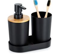 Ensemble d'accessoires de salle de bains Vilde - Distributeur de savon et gobelet - 16,5 x 8,5 x 17,5 cm - Noir