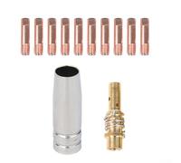 Ensemble d'accessoires de soudage MIG 12 pièces avec 10 embouts de 1,2 mm, 1 buse en laiton et 1 diffuseur de gaz en cuivre pour utilisation de la torche AK15 MB15