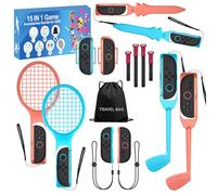 Ensemble d'accessoires de sport HLRAO Switch 2025 - Kit d'accessoires familiaux 15 en 1 pour jeux de sport Nintendo Switch : raquettes de tennis, poignées d'épée, clubs de golf, bandes de danse et