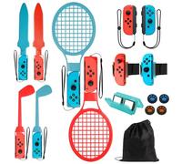 Ensemble D'accessoires de Sport Switch,iulrtba 16 in1 Switch Sport Accessoire pour Switch/Switch OLED avec Sangle Jambe,Raquette Tennis,Club Glof,épées,Dragonnes,Capuchons de Joystick,Sac de Transport