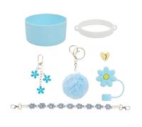 Ensemble d'accessoires de tasse, décorations de tasse,Couverture de protection de la coupe en silicone en silicone - Couvercle de paille en peluche à balle pour la maison, voyager, dortoir, école, ext