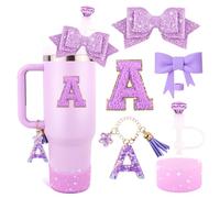 Ensemble d'accessoires de tasse pour gobelet Stanley de 887 ml et 1200 ml avec poignée, breloques en forme de lettre, nœud et couvercle de paille en diamant, autocollant personnalisé pour accessoires
