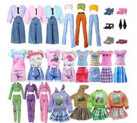 Ensemble d'accessoires de vêtements de poupée 20 pièces pour poupée de 29,8 cm, tenue de poupée tendance avec capuche jupe à carreaux, manteau en peluche, haut court, pantalon, ensembles de t-shirts
