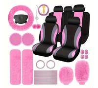 Ensemble d'accessoires de voiture 45 pièces en peluche Housse de volant de levier de vitesse manuelle Revêtement intérieur en laine synthétique douce Antidérapant Lavable pour voiture SUV Cabriolet