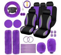 Ensemble d'accessoires d'intérieur de voiture 45 pièces en peluche Housse de volant Pommeau de levier de vitesse à main Frein à main Laine synthétique douce antidérapante Lavable pour voiture SUV pour