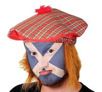 Ensemble d'accessoires écossais pour adultes - Chapeau tartan rouge Tam O Shanter, bleu et blanc - Ensemble d'accessoires de déguisement pour homme et femme