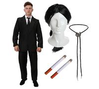 Ensemble d'accessoires Hitman pour adultes - Taille M - Costume noir, longue perruque noire, lot de 2 fausses cigarettes et cravate noire - Parfait pour se déguiser de personnage de film et autres