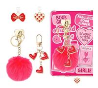 Ensemble d'accessoires Kindle, porte-clés pompon rouge vif, breloques en forme de cœur bling de type C, bouchon anti-poussière compatible avec liseuse Kindle Paperwhite 11e/12e génération, parfait