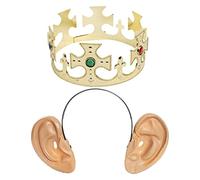 Ensemble d'accessoires King - Couronne dorée avec bijoux attachés, grandes oreilles sur bandeau - Accessoires de déguisement pour fête de rue du roi