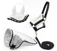 Ensemble d'accessoires Noir et Blanc pour Hobby Horse et Cheval bâton : Licol moumoute avec Longe + Couverture + Bonnet Anti-Mouches