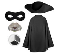 Ensemble d'accessoires pour adultes Highwayman rongeurs - Chapeau tricorne noir, cape, nez de rat, épée en aluminium, masque pour les yeux noir, maquillage pour le visage - Accessoires de déguisement