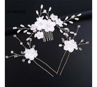 Ensemble D'accessoires Pour Cheveux Pour Femme, Magnifique Peigne À Fleurs Blanches Et Fils En Perles, Épingles À Cheveux De Mariage, Coiffure De Mariée